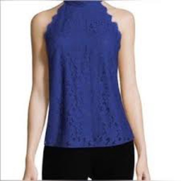 Diane Von Furstenberg Jemmie Blue Lace Halter Top. Large - Picture 1 of 7